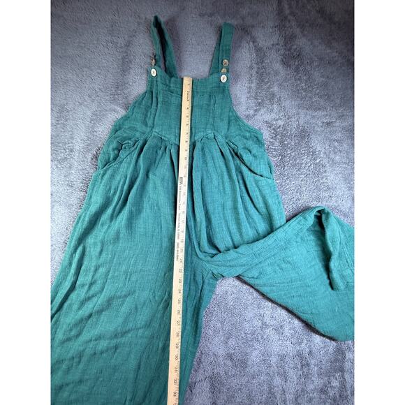Free People Sugar Magnolia Green Overall Super Wide Leg Crop Jumpsuit L Knit Cot - Picture 10 of 11